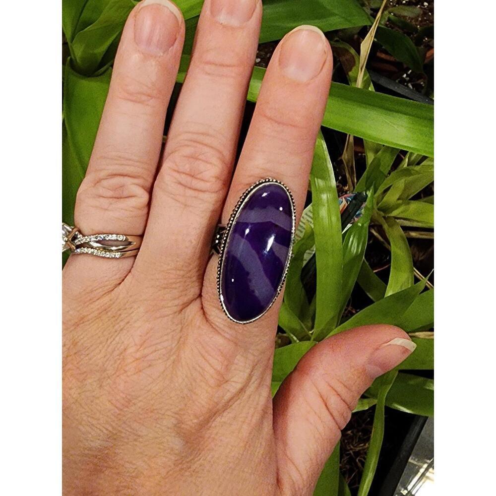 Size 8- 925 silver ring - purple striped agate - Picture 4 of 12